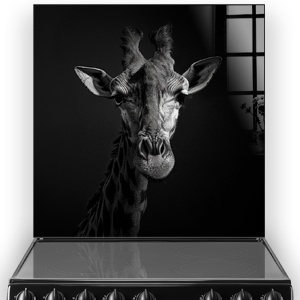 Monochrome giraffe face splashback art in a kitchen setting thumbnail